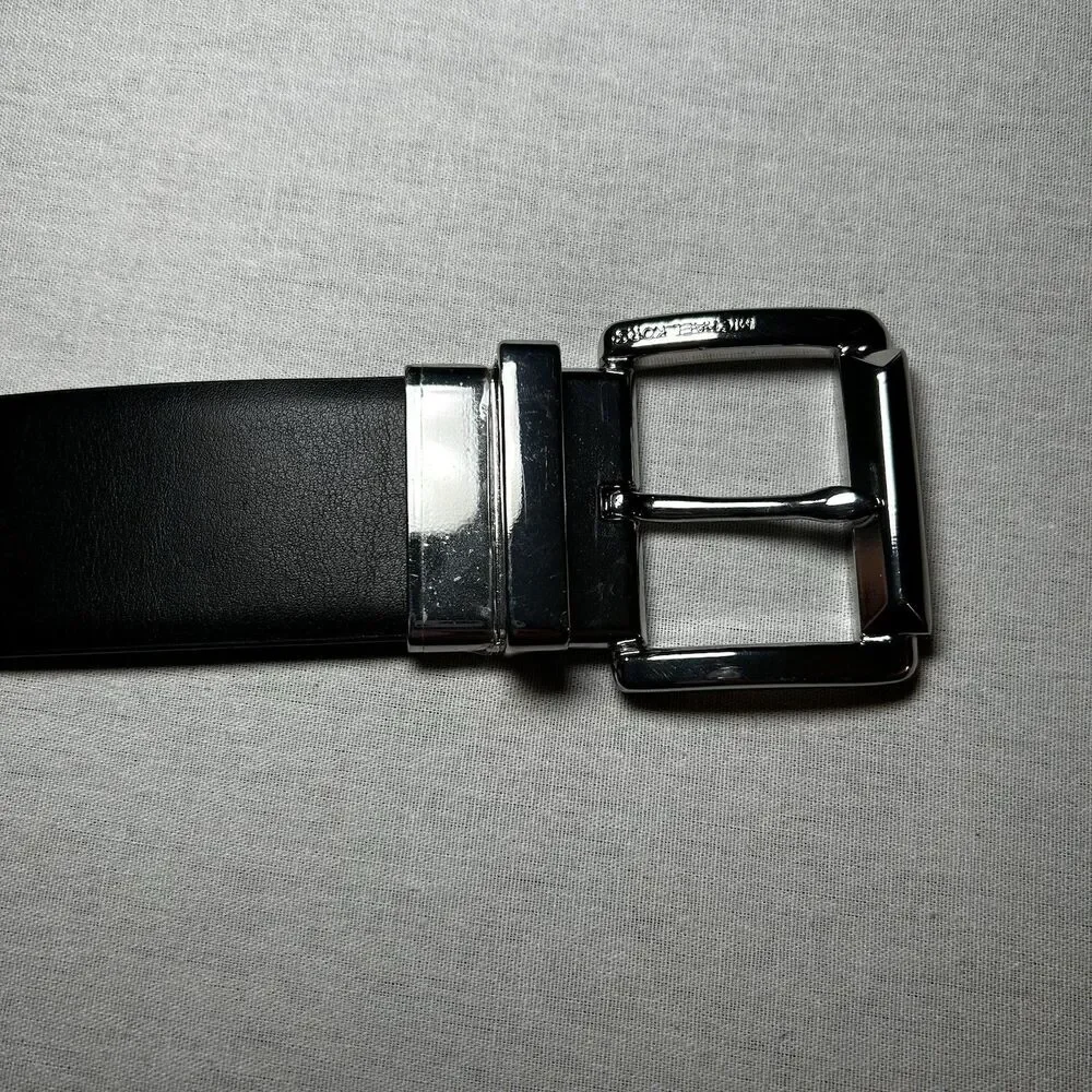Michael Kors reversible belt, black / gray logo, silver buckle, Size M (est)